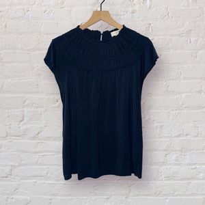 LOFT Navy Blue Flutter Sleeve Top Size Large
